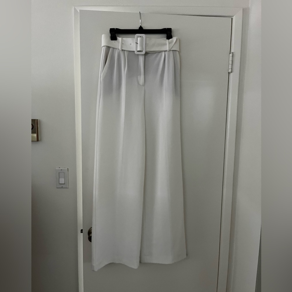 Express White Wide-Leg Pants with Belt